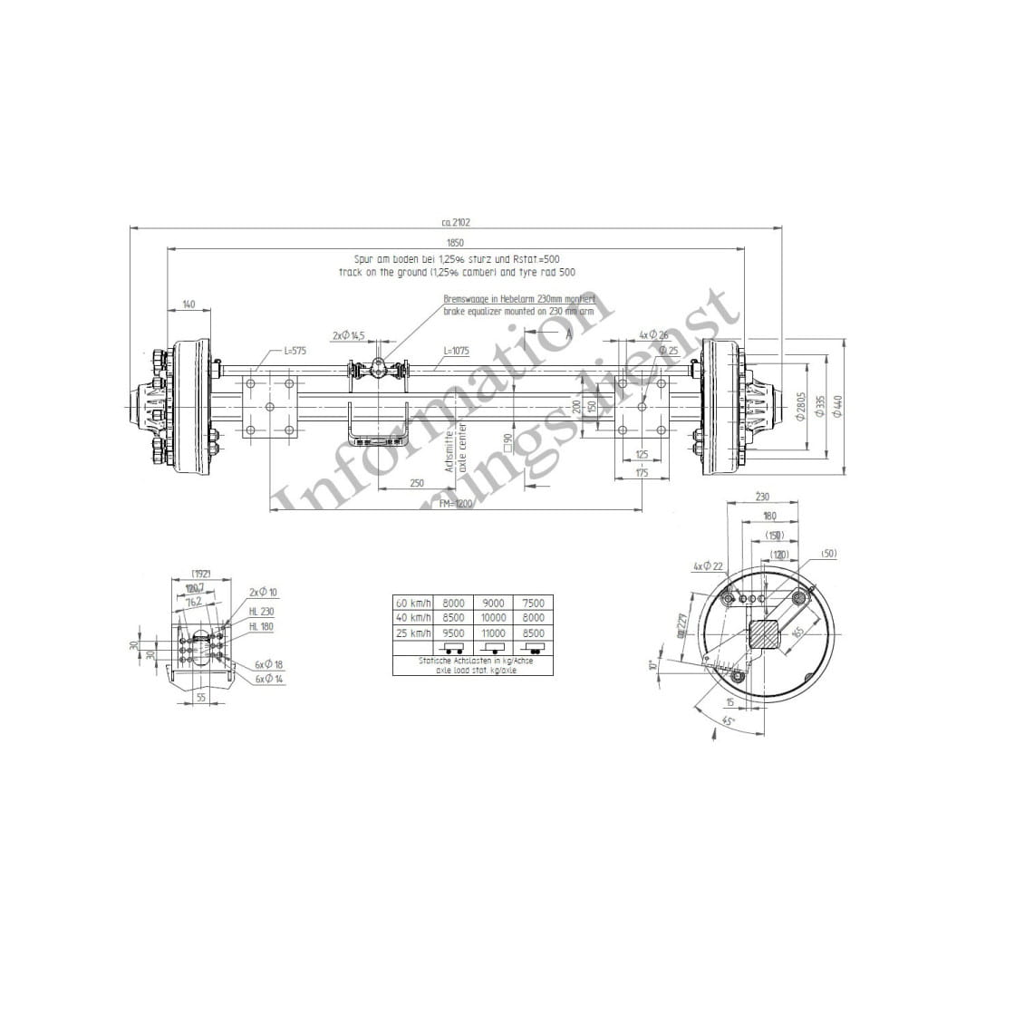 BPW Bremsachse 400x180 - 10-Loch / 1200mm / 8500kg BPW Bremsachse 400x180 - 10-Loch / 1200mm / 8500kg