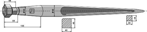 ET10460 Frontladerzinken 1250mm / M28x1,5 - passend zu Kverneland 241162