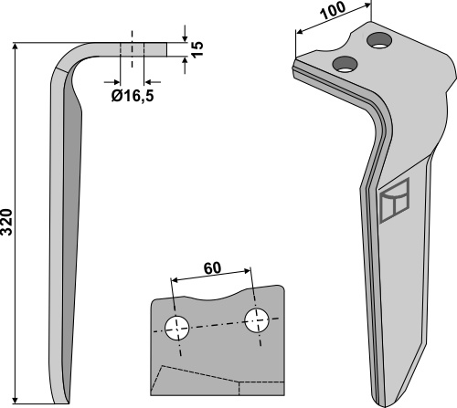 Kreiseleggenzinken 320mm rechts - passend zu Howard 185506