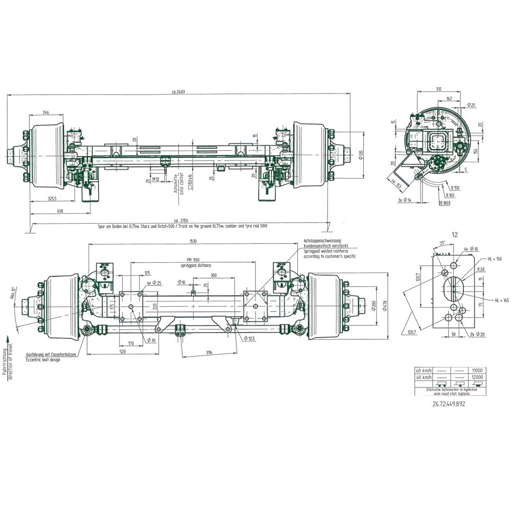 BPW Lenkachse 410x180 (zwangsgelenkt) - 10-Loch / 900mm / 12.000kg BPW Lenkachse 410x180 (zwangsgelenkt) - 10-Loch / 900mm / 12.000kg