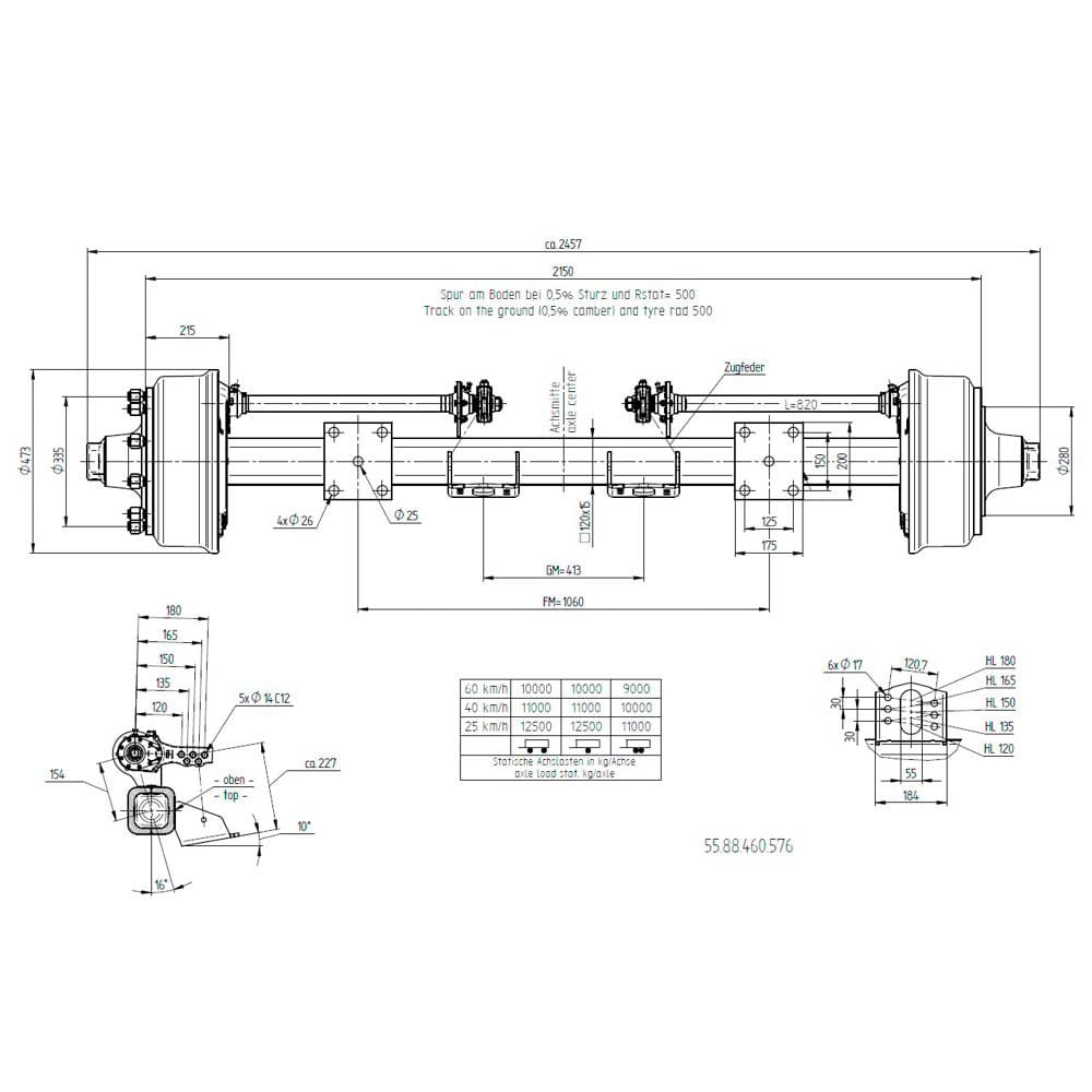 BPW Bremsachse 410x120  - 10-Loch / 2150mm / 11.000kg