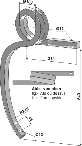 BL28867 Gedrehter Schwergrubberstiel R - passend zu Kverneland KW251801
