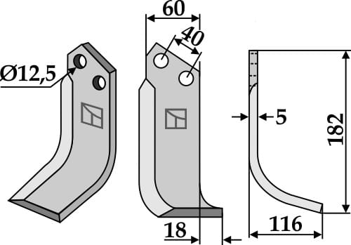 Fräsmesser R - passend zu Maschio / Gaspardo 73100404 BL5554 Fräsmesser R - passend zu Maschio / Gaspardo 73100404