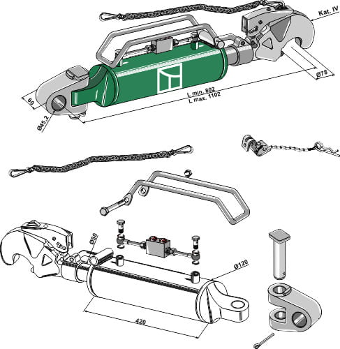BL13039 KAT IV Hydraulischer Oberlenker mit Fanghaken und Gelenkkopf