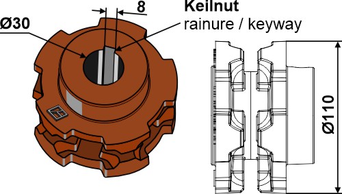 69-6-559 Nusskettenrad Ø110 - passend zu Mengele 03012028